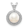 Sterling Silver & Pearl Pendant with Diamonds Polished & Rhodium-Plated