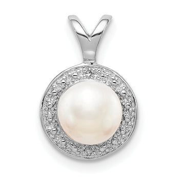 Sterling Silver & Pearl Pendant with Diamonds Polished & Rhodium-Plated
