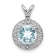 Sterling Silver Rhodium-plated Diam. & Aquamarine Pendant