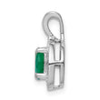 Sterling Silver Emerald & Diamond Rhodium-Plated Pendant Elegant May Birthstone Design