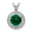Sterling Silver Emerald & Diamond Rhodium-Plated Pendant Elegant May Birthstone Design