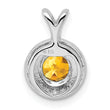 Sterling Silver 925 Rhodium-Plated Citrine & Diamond Pendant Polished Elegant Birthstone Design