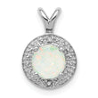 Sterling Silver Opal & Diamond Pendant with Rhodium Finish Elegant Birthstone Design