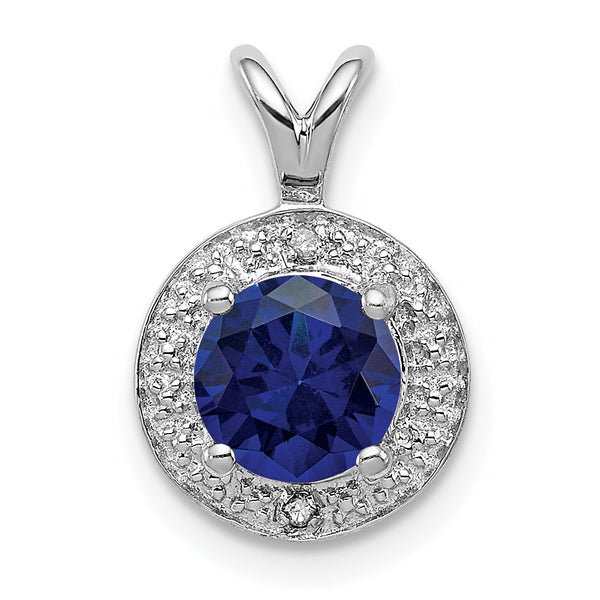 Sterling Silver Rhodium-Plated Sapphire & Diamond Pendant Polished, Elegant September Birthstone