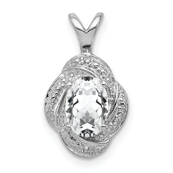 Sterling Silver White Topaz & Diamond Rhodium-Plated Pendant