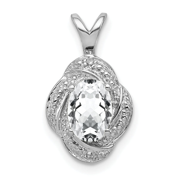 Sterling Silver White Topaz & Diamond Rhodium-Plated Pendant