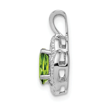 925 Sterling Silver Peridot & Diamond Pendant with Rhodium-Plated Finish August Birthstone