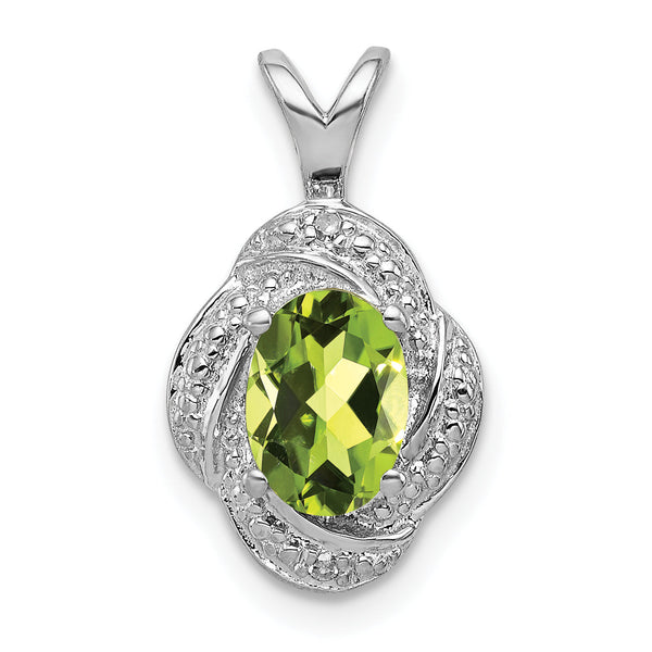 925 Sterling Silver Peridot & Diamond Pendant with Rhodium-Plated Finish August Birthstone