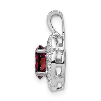 Sterling Silver 925 Garnet & Diamond Pendant with Rhodium-Plated Polished Finish - Birthstone Company
