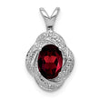 Sterling Silver 925 Garnet & Diamond Pendant with Rhodium-Plated Polished Finish