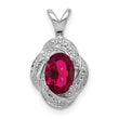 Sterling Silver 925 Polished Ruby and Diamond Pendant with Rhodium Plating