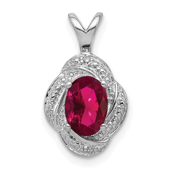 Sterling Silver 925 Polished Ruby and Diamond Pendant with Rhodium Plating