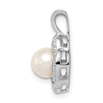 Sterling Silver Pearl & Diamond Pendant with Rhodium Finish Elegant June Birthstone