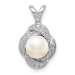 Sterling Silver Pearl & Diamond Pendant with Rhodium Finish Elegant June Birthstone