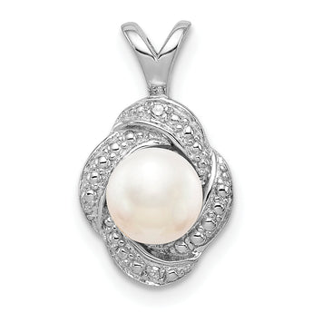 Sterling Silver Pearl & Diamond Pendant with Rhodium Finish Elegant June Birthstone
