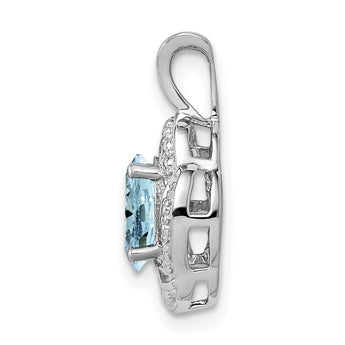 Sterling Silver 925 Aquamarine & Diamond Rhodium-Plated Birthstone Pendant