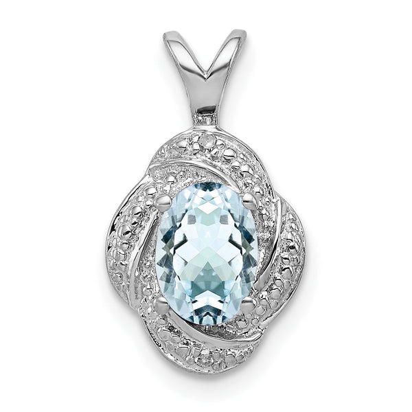 Sterling Silver 925 Aquamarine & Diamond Rhodium-Plated Birthstone Pendant