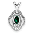 Sterling Silver Rhodium-Plated Oval Emerald & Diamond Pendant Polished Finish