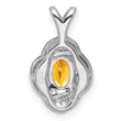 Sterling Silver Citrine & Diamond Pendant with Rhodium Finish Polished Oval Design