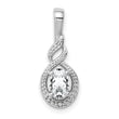 Sterling Silver Rhodium-Plated White Topaz & Diamond Oval Pendant