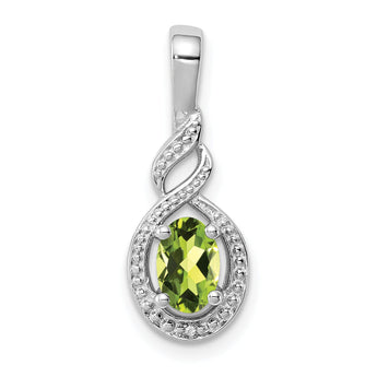 Sterling Silver Rhodium-Plated Peridot & Diamond Pendant Natural August Birthstone