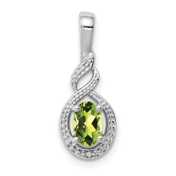 Sterling Silver Rhodium-Plated Peridot & Diamond Pendant Natural August Birthstone