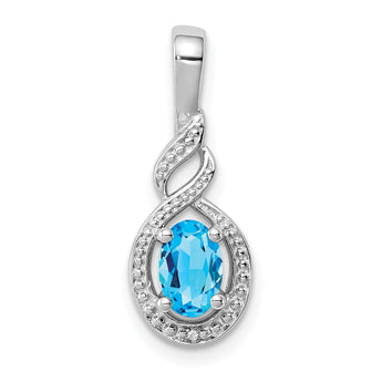 Sterling Silver Swiss Blue Topaz & Diamond Rhodium-Plated Birthstone Pendant