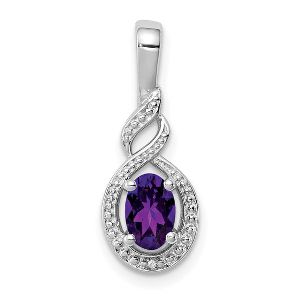 Sterling Silver Rhodium-Plated Amethyst and Diamond Pendant Elegant Birthstone Charm