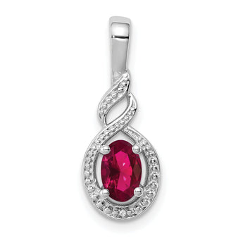 Sterling Silver Rhodium-Plated Created Ruby & Diamond Birthstone Pendant July Elegance