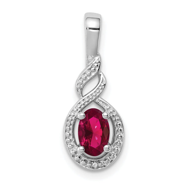 Sterling Silver Rhodium-Plated Created Ruby & Diamond Birthstone Pendant July Elegance