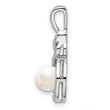 Sterling Silver Pearl & Diamond Pendant with Rhodium-Plated Finish