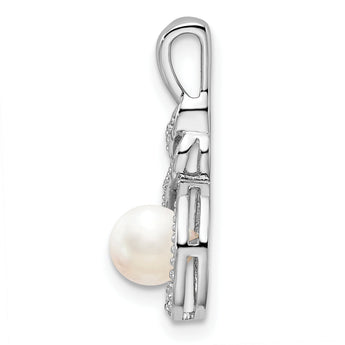 Sterling Silver Pearl & Diamond Pendant with Rhodium-Plated Finish