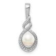 Sterling Silver Pearl & Diamond Pendant with Rhodium-Plated Finish