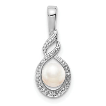 Sterling Silver Pearl & Diamond Pendant with Rhodium-Plated Finish