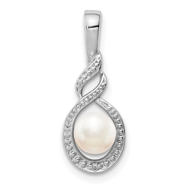 Sterling Silver Pearl & Diamond Pendant with Rhodium-Plated Finish