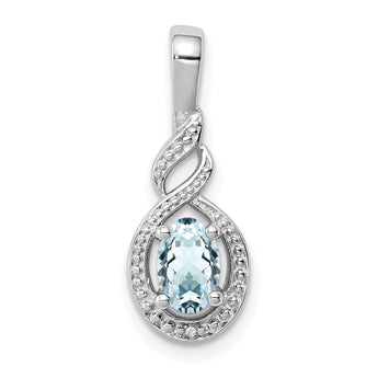 Sterling Silver Aquamarine & Diamond Pendant with Rhodium Plating March Birthstone Elegance