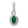 Sterling Silver Rhodium-Plated Emerald & Diamond Pendant Elegant May Birthstone Charm