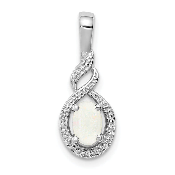 Rhodium-Plated Sterling Silver Opal & Diamond Pendant Elegant October Birthstone Design