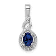 Sterling Silver Rhodium-Plated Sapphire & Diamond Pendant Elegant Prong Set Oval Design