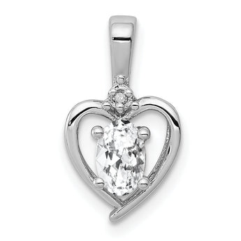 Sterling Silver Rhodium-Plated White Topaz & Diamond Pendant Elegant Birthstone Design