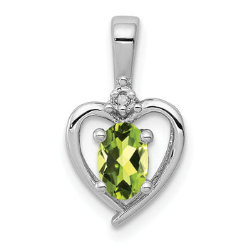 925 Sterling Silver Peridot & Diamond Pendant with Rhodium Finish August Birthstone Elegance