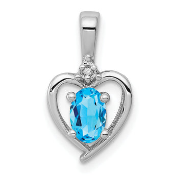 Sterling Silver Swiss Blue Topaz & Diamond Pendant with Rhodium-Plated Finish