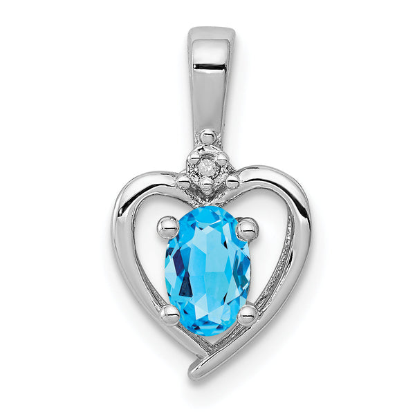 Sterling Silver Swiss Blue Topaz & Diamond Pendant with Rhodium-Plated Finish