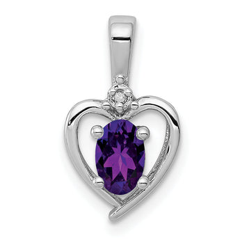 925 Sterling Silver Rhodium-Plated Amethyst & Diamond Pendant Elegant February Birthstone
