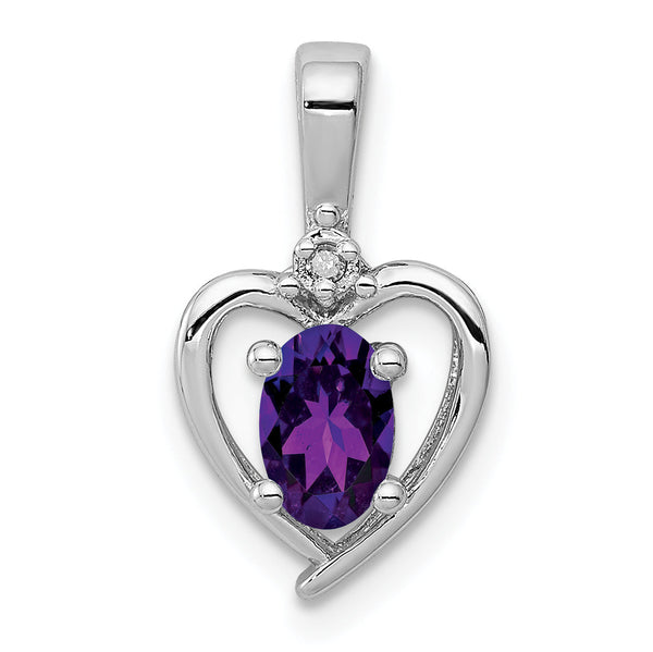 925 Sterling Silver Rhodium-Plated Amethyst & Diamond Pendant Elegant February Birthstone