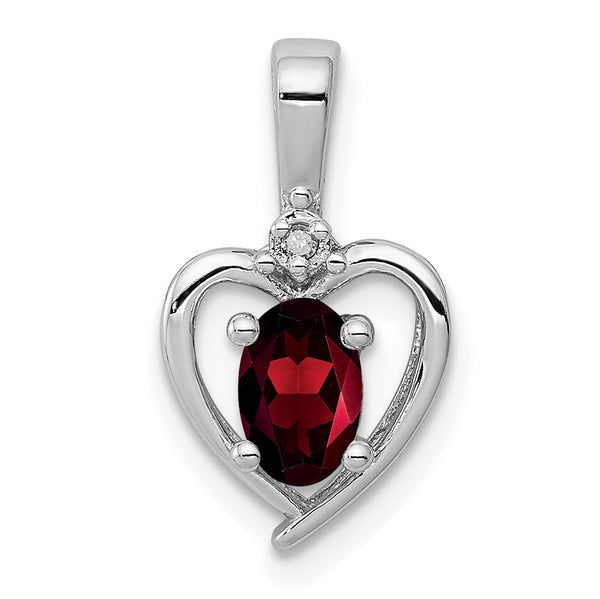 Sterling Silver Garnet & Diamond Pendant, Rhodium-Plated, January Birthstone