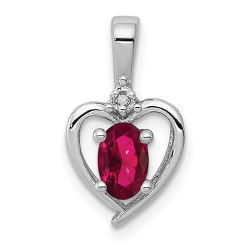 Sterling Silver Ruby & Diamond Pendant with Rhodium-Plated Finish July Birthstone