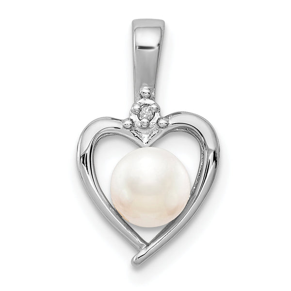 Sterling Silver 925 Cultured Pearl & Diamond Pendant with Rhodium Plating