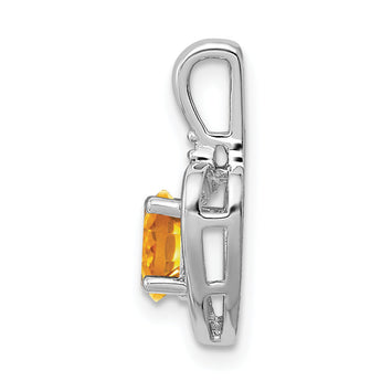 Sterling Silver Rhodium-Plated Citrine & Diamond Pendant Elegant November Birthstone Piece