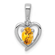 Sterling Silver Rhodium-Plated Citrine & Diamond Pendant Elegant November Birthstone Piece